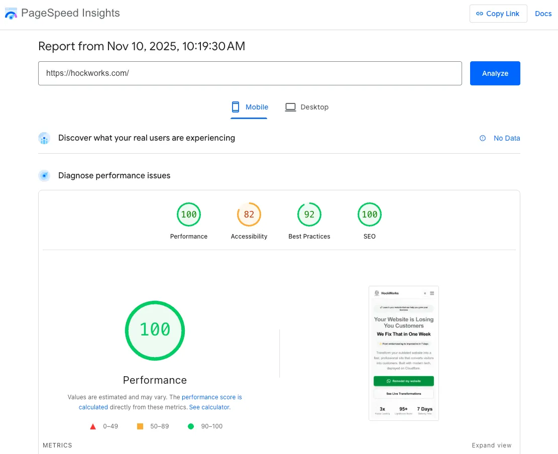Mobile PageSpeed Score