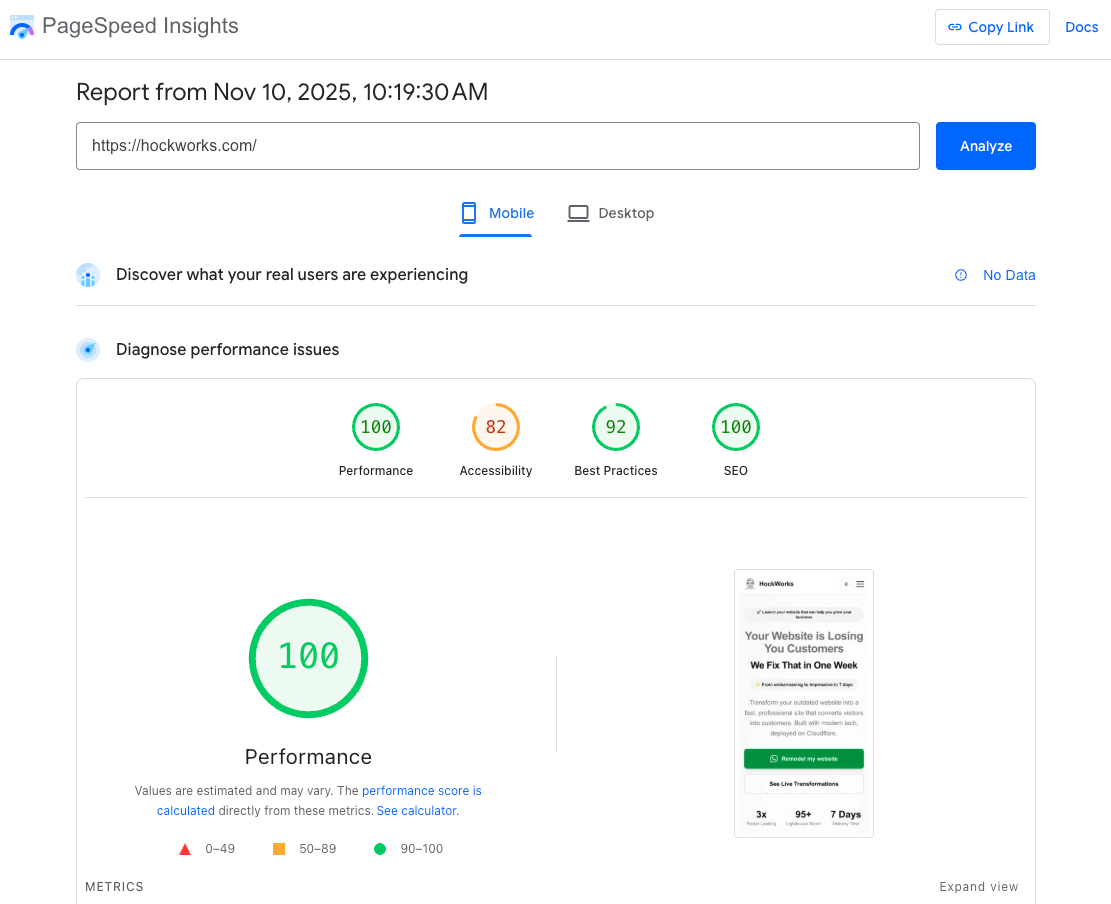 Mobile PageSpeed Score